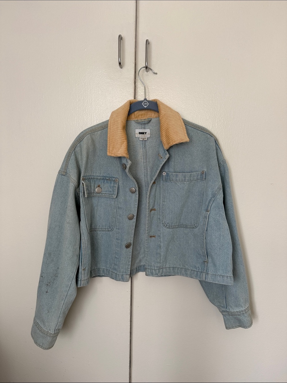 Obey Light Blue Denim Jacket with Tan Corduroy Collar